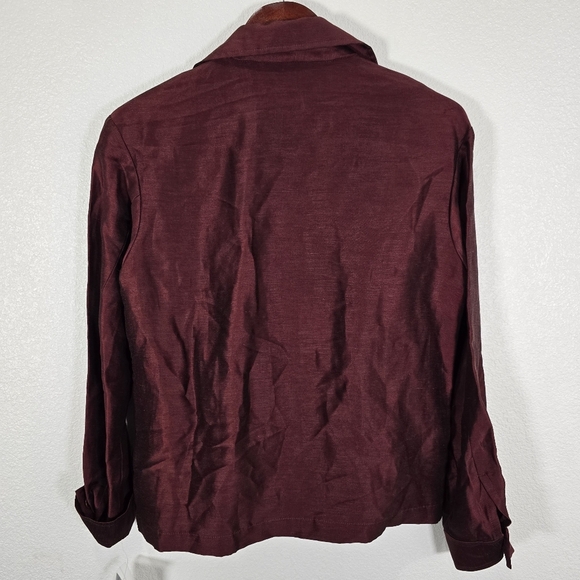 NWT Emanuel Ungaro Zip Up Linen Silk Blazer Size 8/42 Burgundy Lightweight - Picture 7 of 8